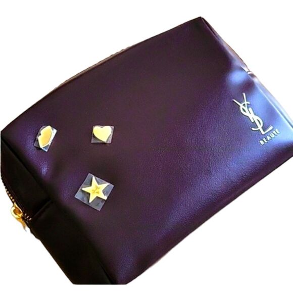 YSL Beaute dark purple makeup bag studs star heart lips - Picture 1 of 12